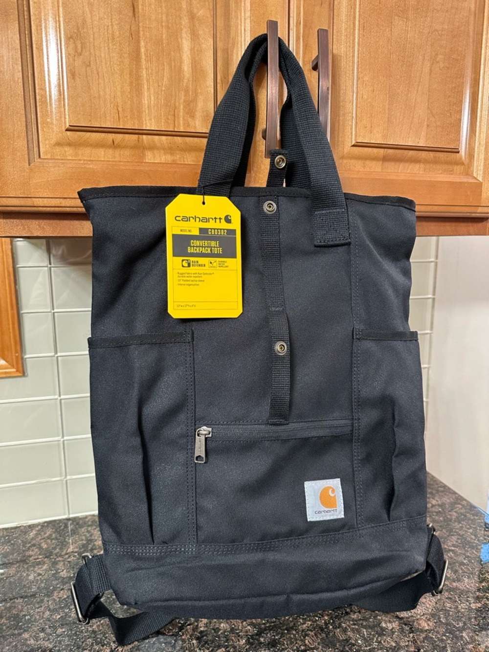 Carhartt Black Convertible Backpack Tote with Front Pocket